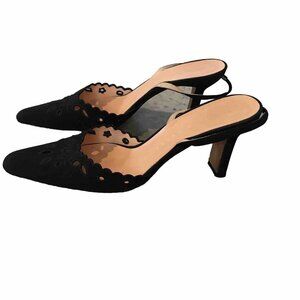 Richard Tyler Black Floral Eyelet Slingbacks Slingback Heels 5 M